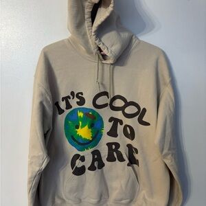 Lonely Ghost It’s Cool To Care Earth Smile Art Tan Hoodie MEDIUM
